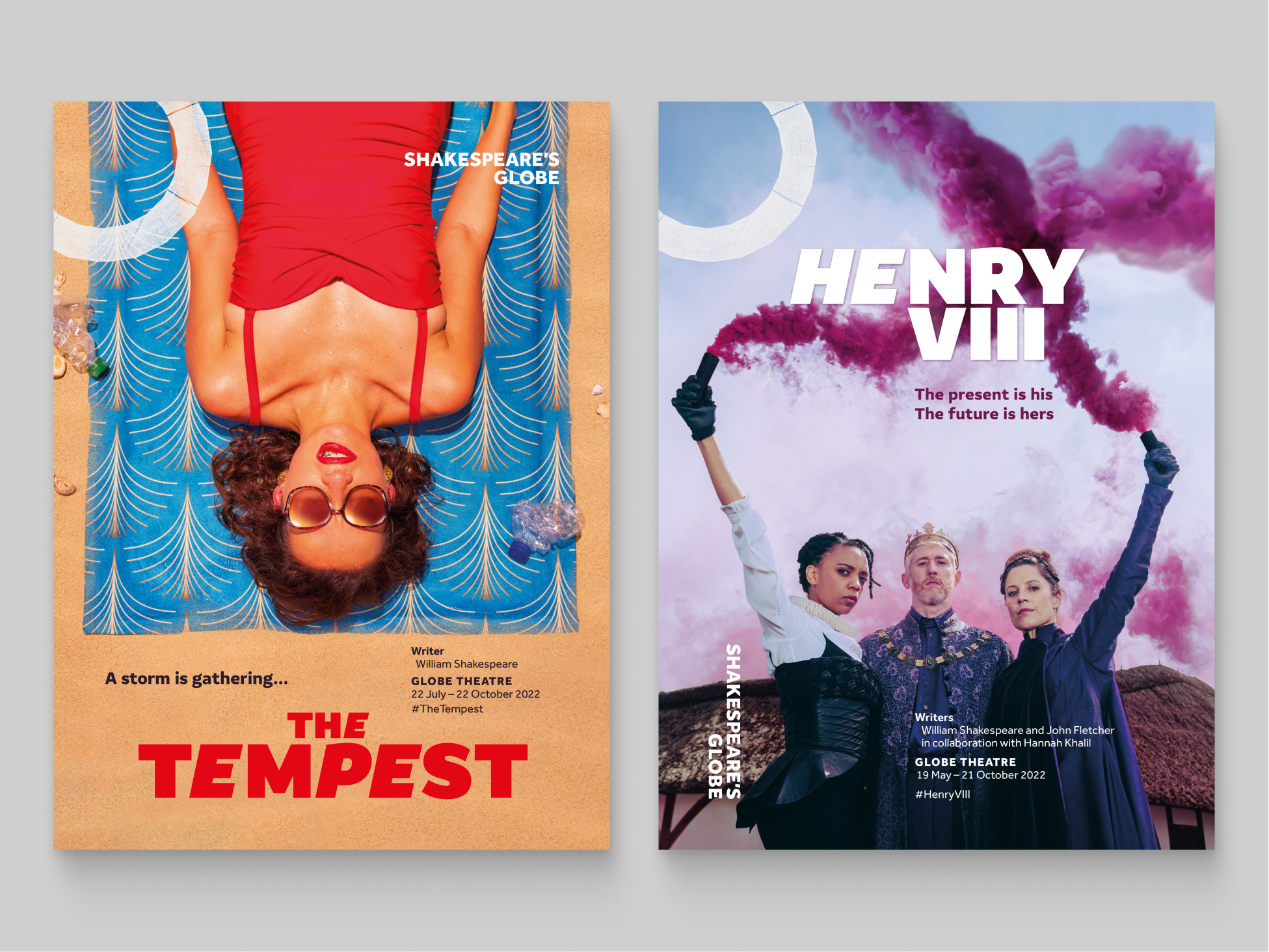 The Shakespeare’s Globe summer campaign posters using Amifer Black and Black Italic for The Tempest and Henry VIII